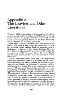Appendix a the Leavises and Other Literatures