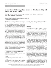 Conservation of Thymus Pallidus Cosson Ex Batt. by Shoot Tip and Axillary Bud in Vitro Culture