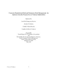Corporate Reputational Risk and ERM: an Analysis from the Perspective