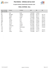 Final Entries - Athletes List by Event