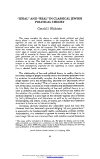 Ideal" and "Real" in Classical Jewish Political Theory