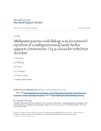 Multipoint Genome-Wide Linkage Scan for Nonword Repetition in a Multigenerational Family Further Supports Chromosome 13Q As a Locus for Verbal Trait Disorders D