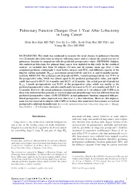 Pulmonary Function Changes Over 1 Year After Lobectomy in Lung Cancer