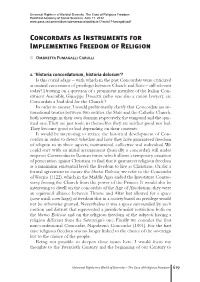 Concordats As Instruments for Implementing Freedom of Religion