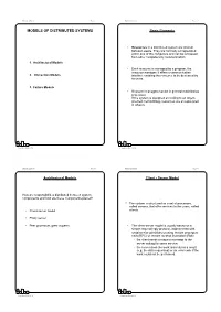 MODELS of DISTRIBUTED SYSTEMS Basic Elements
