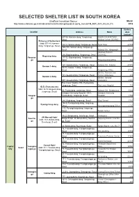 Selected Shelter List in South Korea
