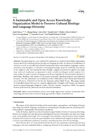 A Sustainable and Open Access Knowledge Organization Model to Preserve Cultural Heritage and Language Diversity