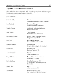 Appendix A: List of Interview Partners 277