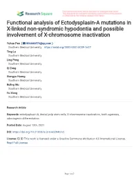 Functional Analysis of Ectodysplasin-A Mutations in X-Linked Non-Syndromic Hypodontia and Possible Involvement of X-Chromosome Inactivation