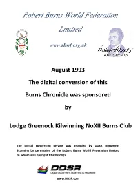 1993 the Digital Conversion of This Burns Chronicle Was Sponsored By