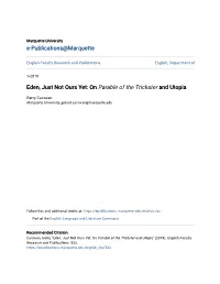 Eden, Just Not Ours Yet: on Parable of the Trickster and Utopia