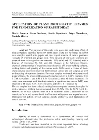 Application of Plant Proteolytic Enzymes for Tenderization of Rabbit Meat