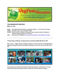 Official Press Release from Vegan Society of P.E.A.C.E