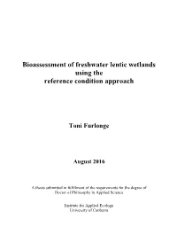 Bioassessment of Freshwater Lentic Wetlands Using the Reference Condition Approach