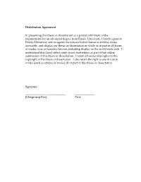 Distribution Agreement in Presenting This Thesis Or