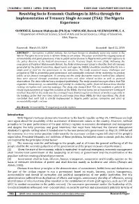 Resolving Socio-Economic Challenges in Africa Through the Implementation of Treasury Single Account (TSA): the Nigeria Experience