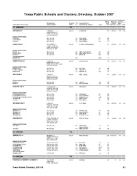 Texas Public Schools and Charters, Directory, October 2007