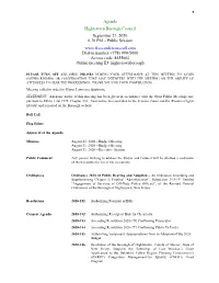 Agenda Hightstown Borough Council September 21, 2020 6:30 PM – Public Session Dial-In Number: (978)