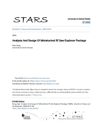Analysis and Design of Miniaturized Rf Saw Duplexer Package