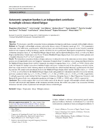Autonomic Symptom Burden Is an Independent Contributor to Multiple Sclerosis Related Fatigue