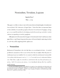 Nominalism, Trivialism, Logicism