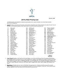Priority Status for Standard Eligibility Tournaments
