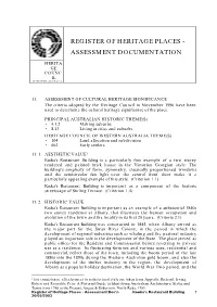 Register of Heritage Places - Assessment Documentation
