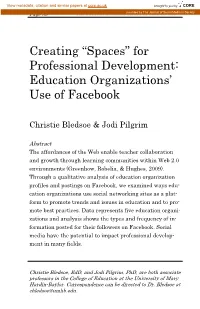 Creating “Spaces” for Professional Development: Education Organizations' Use of Facebook