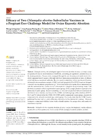 Efficacy of Two Chlamydia Abortus Subcellular Vaccines in a Pregnant Ewe Challenge Model for Ovine Enzootic Abortion