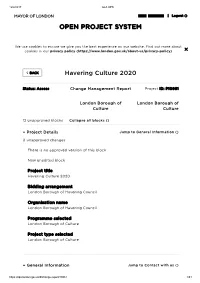 Havering Culture 2020 OPEN PROJECT SYSTEM