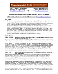 Usability/Human Factors and User Interface Design Consultant