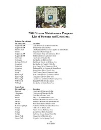 2008 Stream Maintenance Program List of Streams and Locations