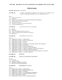 248 CMR: BOARD of STATE EXAMINER of PLUMBERS and GAS FITTERS Table of Contents