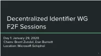 Decentralized Identifier WG F2F Sessions