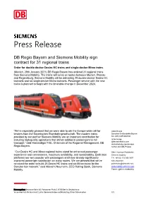 DB Regio Bayern and Siemens Mobility Sign Contract for 31