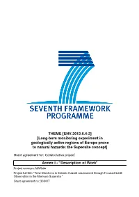 Long-Term Monitoring Experiment in Geologically Active Regions of Europe Prone to Natural Hazards: the Supersite Concept]