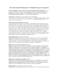 Selected Recommended Reading List for AP English Language and Composition