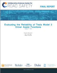 Evaluating the Reliability of Tesla Model 3 Driver Assist Functions October 1St, 2020