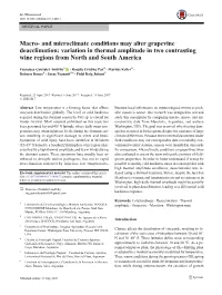 Macro- and Microclimate Conditions May Alter Grapevine Deacclimation: Variation in Thermal Amplitude in Two Contrasting Wine Regions from North and South America