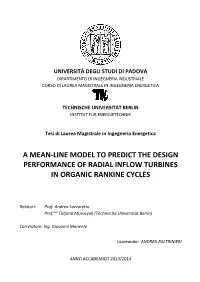 A Mean-Line Model to Predict the Design Performance of Radial Inflow Turbines in Organic Rankine Cycles