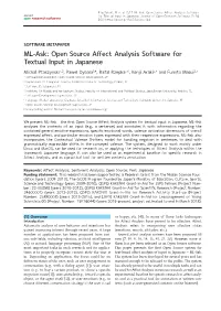 ML-Ask: Open Source Affect Analysis Software for Textual Input In