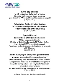 PA Salaries to Terrorists