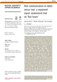 Risk Communication in Tables Versus Text