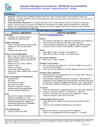 ANOREXIA and CACHEXIA NCI GRADE and MANAGEMENT | RESOURCES | CONTRIBUTING FACTORS | APPENDIX