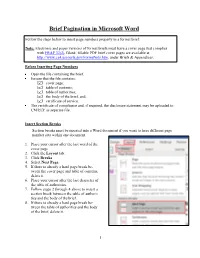 Brief Pagination in Microsoft Word