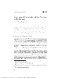 Continuity of Convolution of Test Functions on Lie Groups
