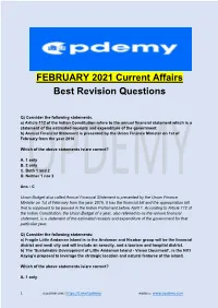 FEBRUARY 2021 Current Affairs Best Revision Questions
