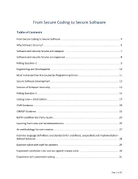 From Secure Coding to Secure Software