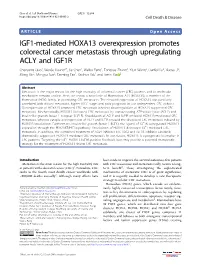 IGF1-Mediated HOXA13 Overexpression Promotes Colorectal