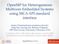 Openmp for Heterogeneous Multicore Embedded Systems Using MCA API Standard Interface